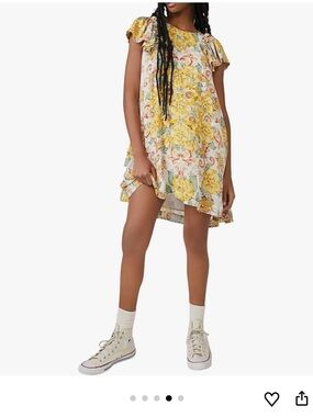 Free People Yara Yellow Floral Ruffle Mini Dress